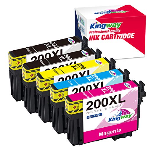 KINGWAY Remanufactured Ink Cartridge Replacement for Epson 200 XL 200XL Used for XP-200 XP-310 XP-400 XP-410 XP-300 WF-2520 WF-2540 WF-2530 Printer, 5-Pack (2 BK, 1 C, 1 Y, 1 M) 5-Pack
