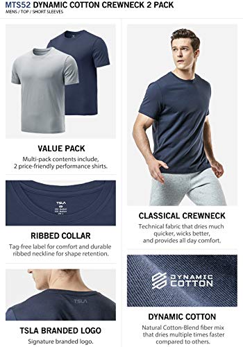 Tsla Men's Running Athletic Shirts, Dynamic Cotton Sports Gym Shirts, Quick Dry Workout Short Sleeve T-Shirts, Basic 2Pack Yellow/White, Large #TOP6