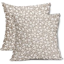 Tan Khaki Beige Daisy Floral Pillow Covers 16X16 Inch Vintage Flowers Decorative Pillow Cases Set of 2 Block Print Cotton Linen Throw Pillows Farmhouse Decor For Sofa Couch Porch Bed Cushion Outdoor