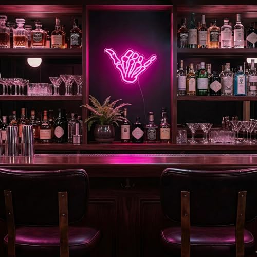Image of Skeleton Hand Neon Sign,Shaka Skull Hand Neon Signs for Wall Decor Bedroom Home Decor Bar USB Powered LED Neon Light Art Neon Wall Sign Decoration Light