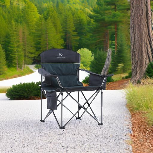 Image of ALPHA CAMP Heavy Duty Camping Chair 500LBS Capacity, Oversized Folding Chair for Heavy People, Padded Portable Outdoor Chair with Cooler Bag & Cup Holder for Camping, Fishing, Beach