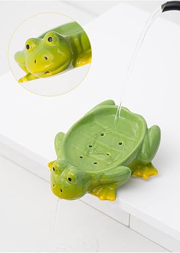 Miniatura 3 de 123Arts Jabonera de cerámica con forma de rana Drenaje Jabón Caja Jabonera Tit
