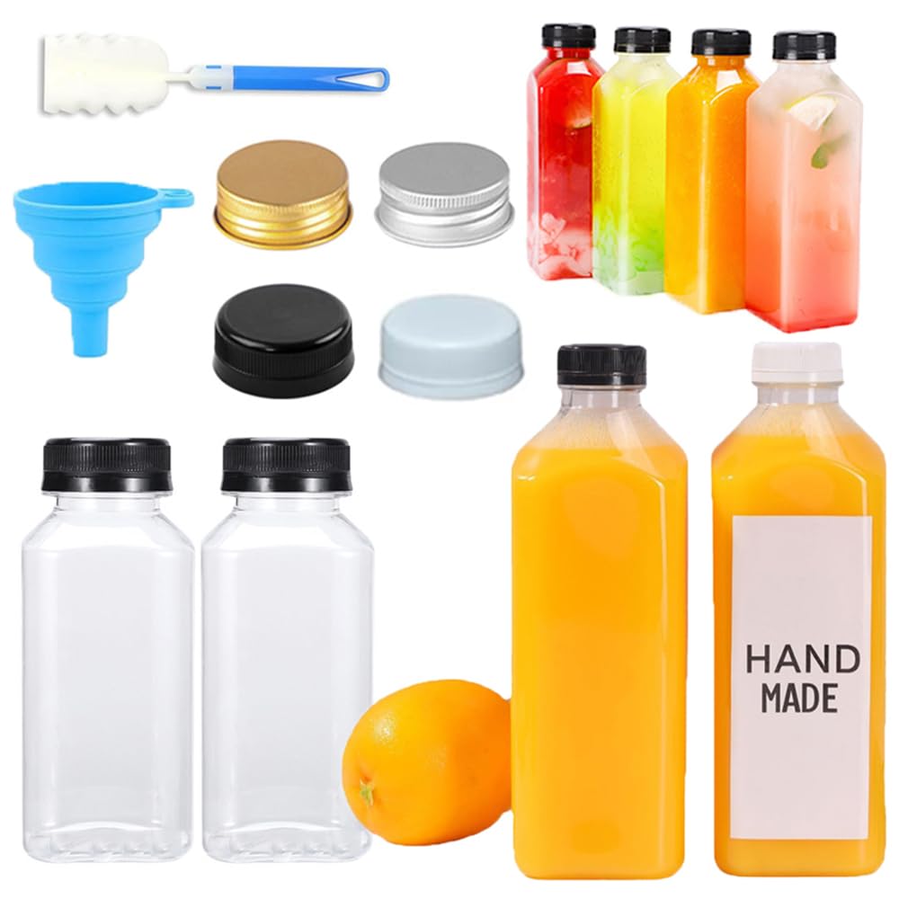 20 Pezzi Bottiglie Plastica Trasparente per Succhi di Frutta 60–1000ml Tappi a Vite Riutilizzabili Portatili Contenitori da Viaggio (Nero,1000ml,20)