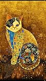 Timeless Treasures Cleo CM1880 Gold 24' Golden Bejeweled Cat Panel - Metallic