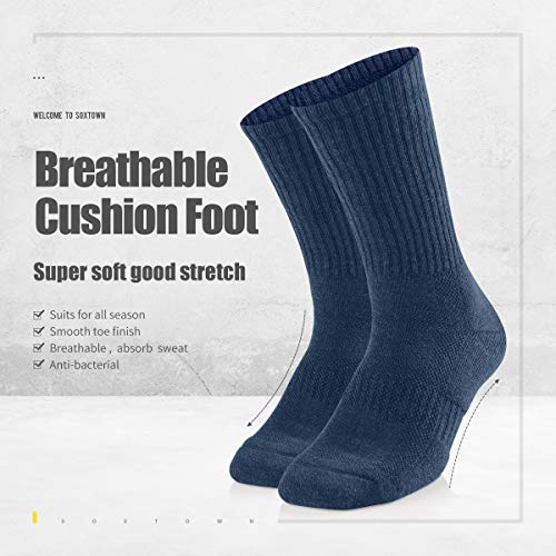 Sox Town Unisex Cushion Crew Training Athletic Socks Men & Women With Combed Cotton Moisture Wicking Breathable Performance(Navy Blue L) #TOP1