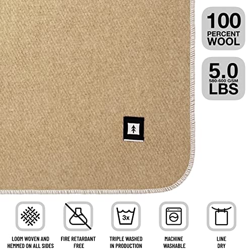 Ektos 100% Wool Blanket, 90" X 66", Warmest Blanket, Military Blanket, Thick Wool Blanket (Tan, Twin Size) #TOP1