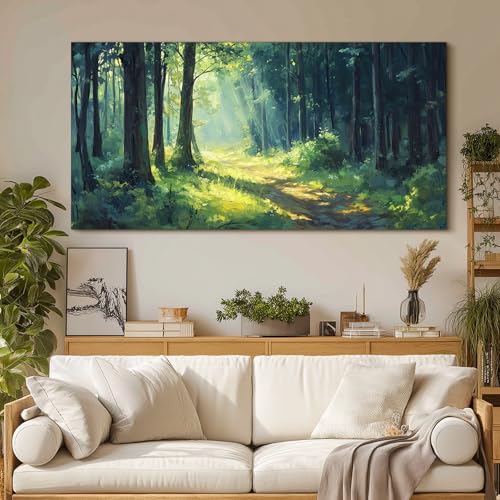 SERIMINO Fairytale Forest Wall Art, Green Nature Landscape Extra Large Wall Decor, Wild Trail Rustic Kitchen Art Prints, Modern Canvas Pictures for Living Room Dining Room Farmhouse Cottage 30"X60"