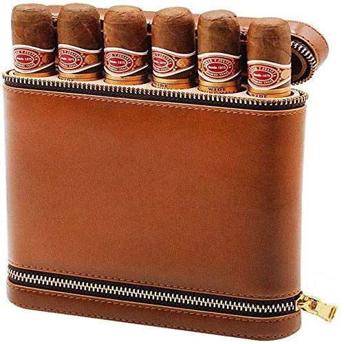 Zuoao Tragbare Humidor Cedar Leder Befeuchter Ledertasche Herren-Leder-Kasten Zigarettenetui,Brown