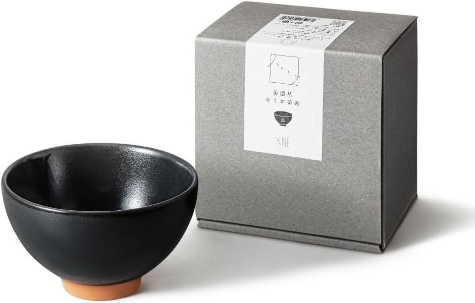 &NE NAW-193-BK Haretoke Mino Ware Red Earth Rice Bowl, Made in Japan, Black