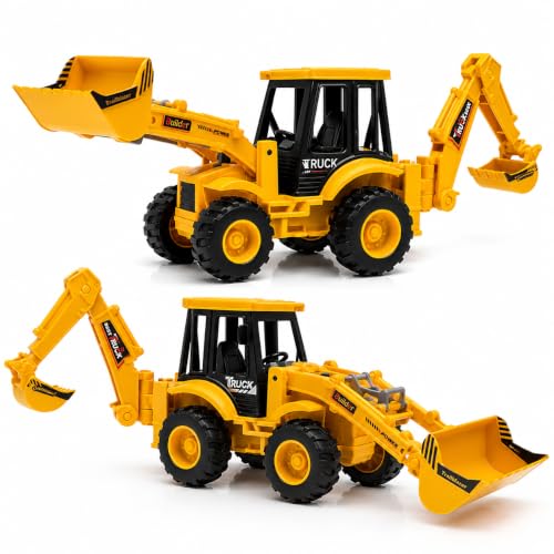 Image of Construction Vehicle Toy for Kids, JCB Excavator Loader Toy with Movable Front Loader & Backhoe, Heavy Duty ABS Plastic Bulldozer Truck, Sand Play Toy for Boys & Girls
