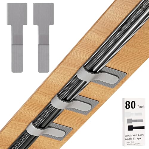 80PCS Hook and Loop Cable Straps, Cable Management Under Desk