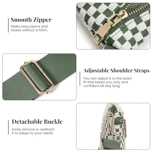 Image of Woven Crossbody Bags For Women, Checkered PU Waist Pack Travel Sling Bag