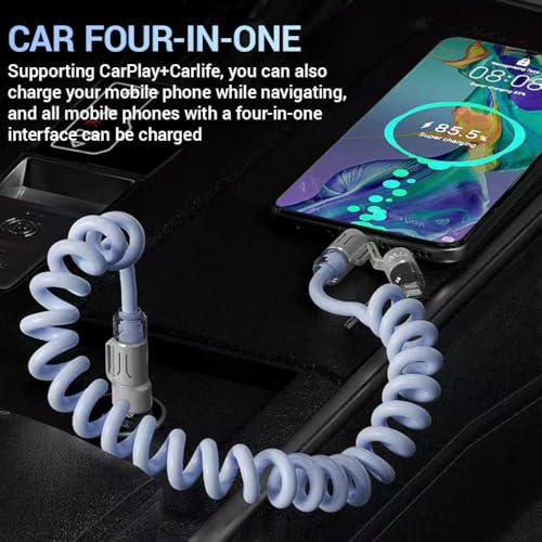 Image of Verilux 4-in-1 USB to Type C Cable for iPhone 17 /16 /15 /14, PD 240W Type C Cable Fast Charging with 480Mbps Data Transfer, Fashion Retractable Lighting Cable Design for Home, Car, Travel, Office, Blue