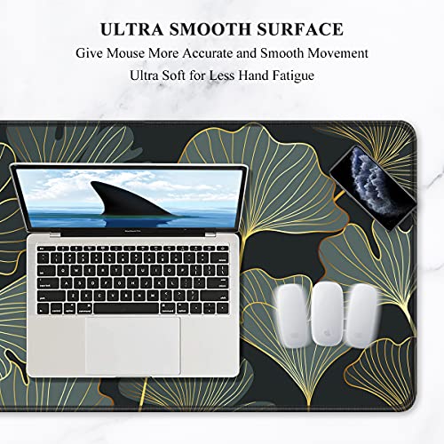 Image of Auhoahsil Extended Mouse Pad, XXL Gaming Mouse Pads, Large Big Mousepad Laptop Computer Keyboard Mat Desk Pad with Non-Slip Base Stitched Edge for Gaming Office, 31.5 x 15.7 inch, Gold Line Leaves