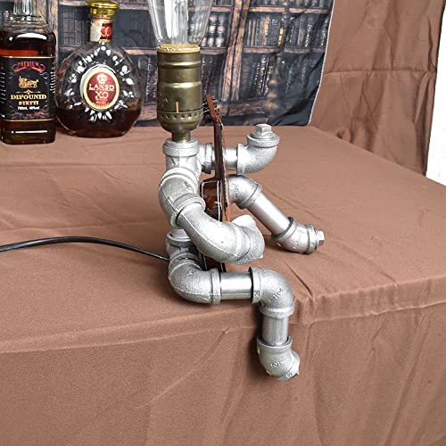 Lcyfbe Steampunk Style Desktop Table Lamp - Seated Guitar Player, Retro Industrial Steel Pipe Guitar Lamp For Bedroom Music Room Decoration, Friend Gift, Musician Guitar Lamp Gift (Including Guitar) #TOP6
