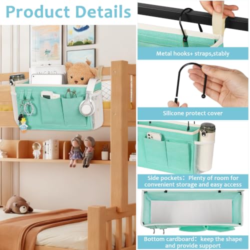 Image of Loghot Bedside Caddy /Bedside Storage Bag Hanging Organizer for Bunk and Hospital Beds,Dorm Rooms Bed Rails,Can be Placed Glasses,Books,Mobile Phones,Keys (Light Blue)