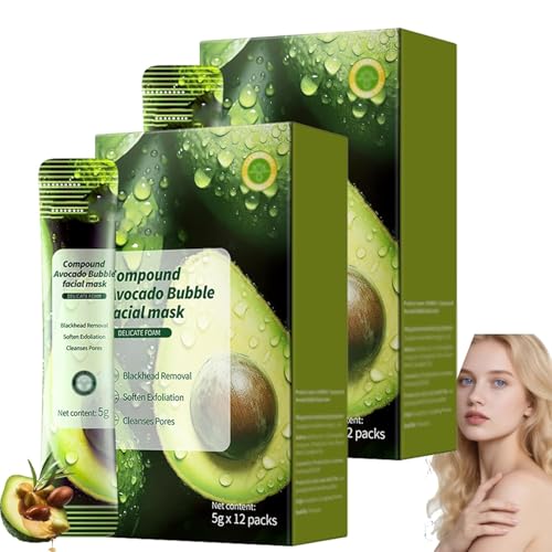 Mascarilla Facial Limpiadora de Burbujas de Aguacate, Mascarilla Facial de Burbujas, Hidrata y Nutre la Piel, Elimina Puntos Negros y Limpia los Poros,2pcs
