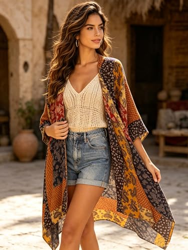 Image of Spicy Sandia Kimonos for Women Floral Beach Cover Up Loose Swimsuit Bathing Suit Coverup Cardigan for Summer Swimwear