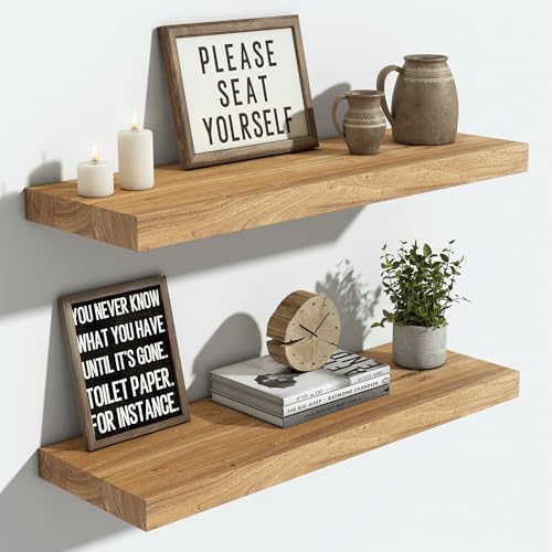 Image of Vivelove Elm Wood Floating Shelf 24x8 inch Set of 2, Natural