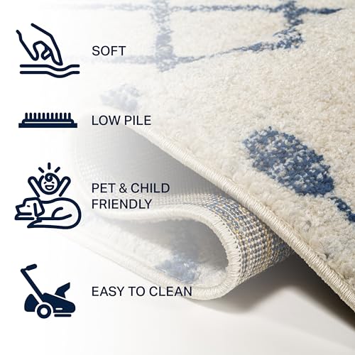 Image of JONATHAN Y Aksil Moroccan Beni Souk Cream /Navy Runner Rug, 2x8, Bohemian, Scandinavian, Easy-Cleaning for Living Room, Bedroom, Kitchen, Pet Friendly, Non-Shedding (MOH208F-28)