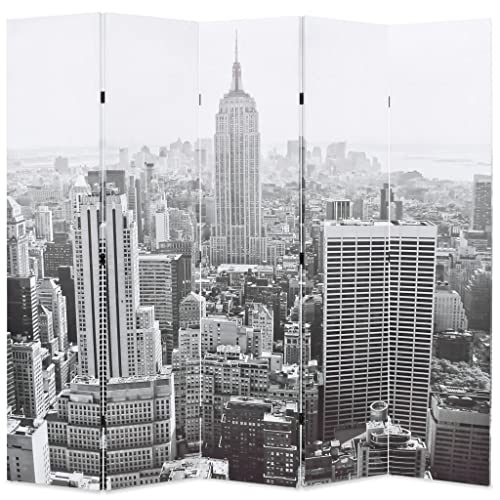 Biombo Interior, Partición de Separación Separador de Habitación Pantalla de Privacidad Partición de Separación Plegable 200x170 cm Nueva York Blanco y Negro