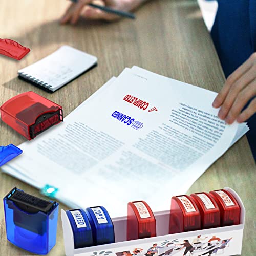 Bertiveny 8 Pcs Self-Inking Rubber Stamp Set For Office Stamps Business Stamp Message Account Stamp Paper Work Text Ink Stampers Approved Paid Completed Copy Faxed Scanned Stamps With Plastic Tray #TOP4