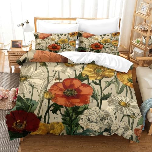 Parure de lit fleurs vintage en microfibre douce et légère 140x200 cm