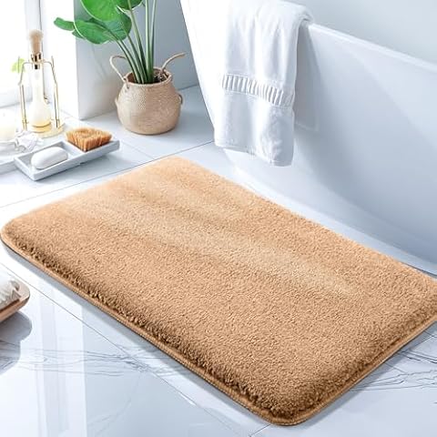 SONORO KATE Bathroom Rugs, Extra Thick Soft Shaggy Bath Rugs, Non-Slip Water Absorbent, Machine Washable Bath mat for Bathroom, Shower, Kitchen and Tub (Beige,17"×24") Cover