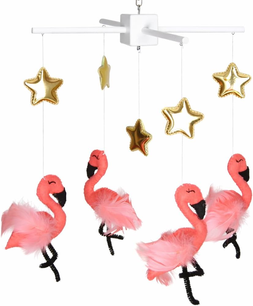 Baby mobile Flamingo Girl baby mobile Flamingo nursery decor Flamingo Nursery mobile Coral gold crib mobile Star cot mobile Flamingo Gift