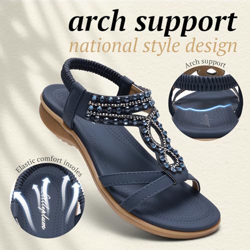 Image of Littleplum Womens Sandals Comfort Arch Support Sandals Summer Walking Shoes Casual Ankle Elastic Flip Flops Shoes