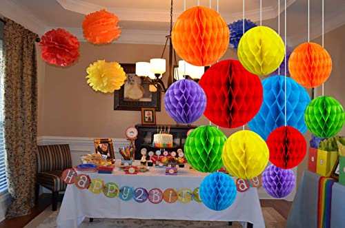 Image of ZOOYOO 12Pcs 6 inch 10 inch Honeycomb Balls Decorations Hanging Tissue Paper Pom poms for Birthday Wedding Engagement Holidays Home Decor Fiesta Mexican Party(Rainbow)