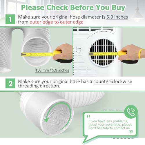 Air Conditioner Exhaust Vent Hose - 5.9\" Diameter, 80\" Length, Angooni Universal Counter-Clockwise Air Vent Compatible with Honeywell, Whynter, Frigidaire, LG, Delonghi Toshiba, Delonghi, JHS
