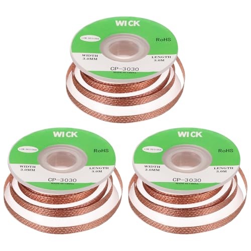 Image of MECCANIXITY Solder Wick Braid No-Clean Desoldering Wick Braid 0.12 Inch Width 10 Feet Length for Remove the Solder Electrical Components 3 Pack