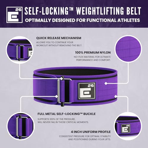 Image of Element 26 Self-Locking Weight Lifting Belt | Premium Weightlifting Belt for Serious Crossfit, Weight Lifting, and Olympic Lifting Athletes | (Small, Purple)