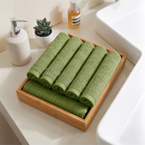 Image of MYTRIDENT Face Towel | Urban Comfort | Quick Drying | Travel Friendly | for Men /Women | 6 Pc Face Towel (30 cm x 30 cm) | 100% Cotton 450 GSM - Olive