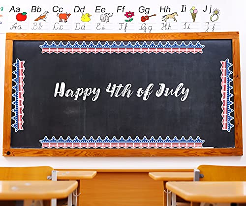 Image of Whaline 65.6Ft 4th of July Bulletin Board Border Patriotic American Flag Trim Border Non-Stick Star Shape Paper Roll for Independence Day 250th Anniversary Classroom Chalkboard Decoration