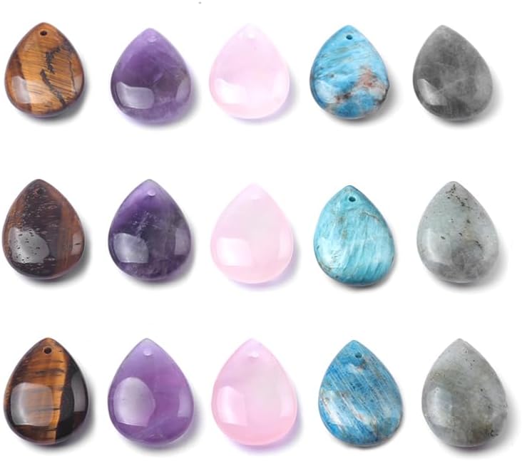 7 colgantes de piedra natural, gotas de agua, exquisitos dijes de piedra de cristal de ágata mixta específica para hacer joyas y collares, Piedra,