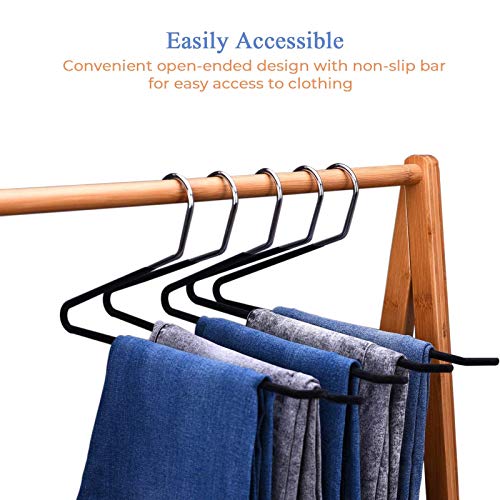 JS HANGER Non Slip Pants Hangers 20 Pack Open Ended Easy Slid Slacks Hangers, Durable Anti-Rust Space Saving Metal Jeans Hangers, Chrome and Black Friction
