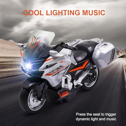 Image of FEXXA Police Motorcycle Toy - Pull Back Motorcycle Toys, Tiny Gift with Music Lighting, Latte Motorcycles Toy for Kids Boys Age 3-8 Year Old [NEW] (Future Bike-Orange)