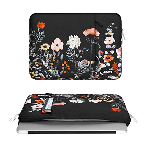 Mosiso Laptop Sleeve Compatible With Macbook Air/Pro, 13-13.3 Inch Notebook, Compatible With Macbook Pro 14 Inch 2023-2021 A2779 M2 A2442 M1, Garden Flowers Polyester Vertical Bag With Pocket, Black #TOP1