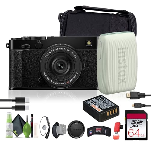 FUJIFILM X-E5 Mirrorless Digital Camera with XF 23mm f/2.8 Lens (Black) Bundle with Fuji INSTAX Mini Link 3 Smartphone Printer - Green + 64GB UHS-II SDXC Memory Card + Micro HDMI Cable + More