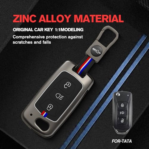 Image of Ashar Key Hub Metal Key Cover Compatible with Tata Curvv, Nexon, Punch, Bolt, Zica, Tiago, Tigor, Zest, Hexa, Safari Storme, Harrier, Altroz 3 (Button Flip Key) Grey