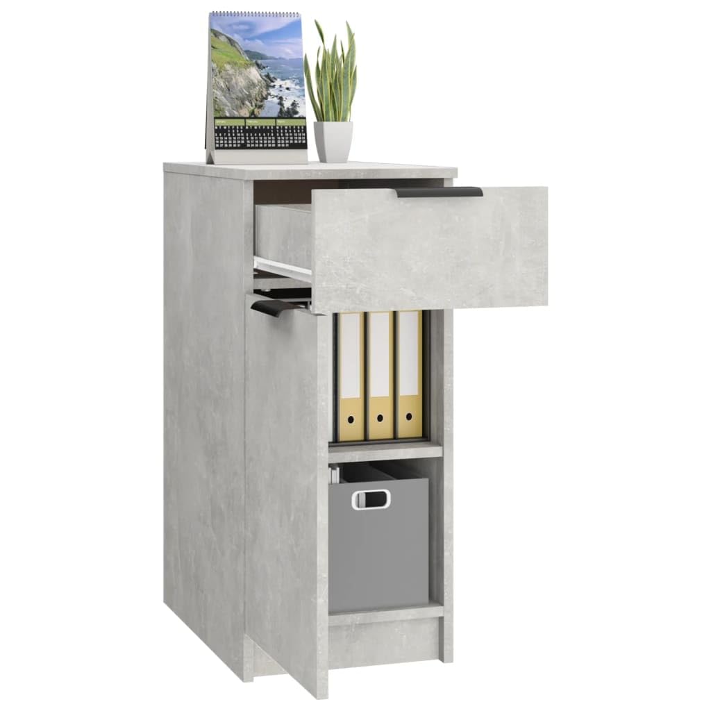 Armadietto da Scrivania Grigio Cemento 33,5x50x75 cm in Legno Multistrato con Cassetto e Scomparti, Mobile da Ufficio Organizzatore per Documenti e Libri, Design Minimalista
