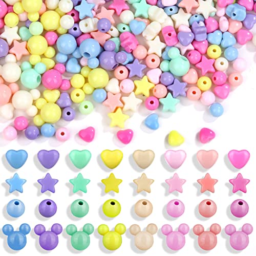 900Pcs Acrylic Pastel Beads Shynek Colorful Plastic Candy Beads Include Heart Beads Star Beads Round Beads Chunky Cute Beads for Bracelets Jewelry Making