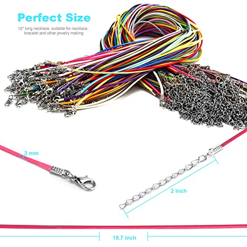 100Pcs Leather Necklace Cord with Clasps, Rope Necklace String, 25Color Necklace Cords for Pendants, 19.7" Premium Necklace Chains for Jewelry Making Supplies, 1.5mm Waxed Necklace Bracelet Cord DHOOZ3