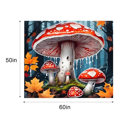 Deerspok Red Mushroom Tapestry Forest Maple Tree Tapestry, Bedroom Decoration Deep Forest Fallen Leaves Hanging Cloth Suitable For Warehouse Farmhouse Attic 50 * 60 In… thumb #4