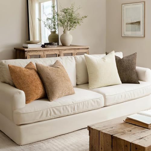 Image of MIULEE Pack of 4 Brown Couch Throw Pillow Covers 22x22 Inch Soft Decorative Chenille Pillows Farmhouse Accent Cushions for Boho Home Decor Spring Sofa Bedroom Living Room