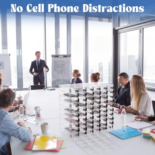 Image of Layhit Clear 45 Slots Cell Phone Locker Box for Classroom Clear Acrylic Cell Phone Storage Cabinet Bin with Door Locks for Classroom School Students Office Factory Employees