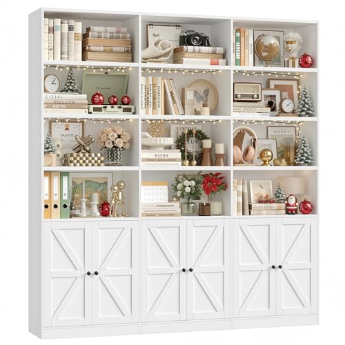 FACBOTALL 75" Triple Wide Bookshelf, White Bookshelf and Bookcase with