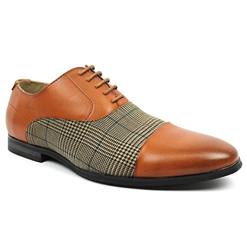 New Men's Cap Toe Plaid Checkered Lace Up Modern Dress Shoes Azar (8.5 U.S (D) M , COGNAC